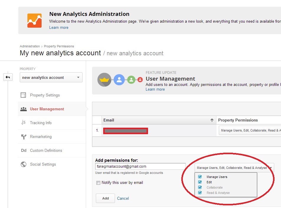Adding another user to your Google Analytics account