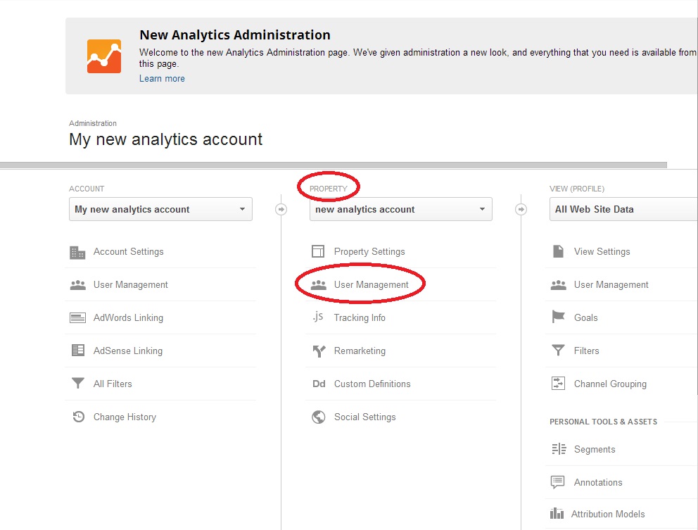 Adding another user to your Google Analytics account