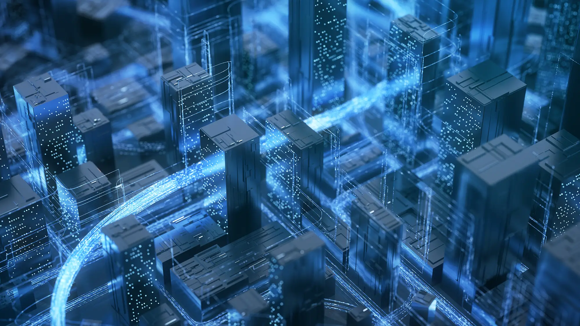 Close-up visualisation of data being transmitted through an electronic network