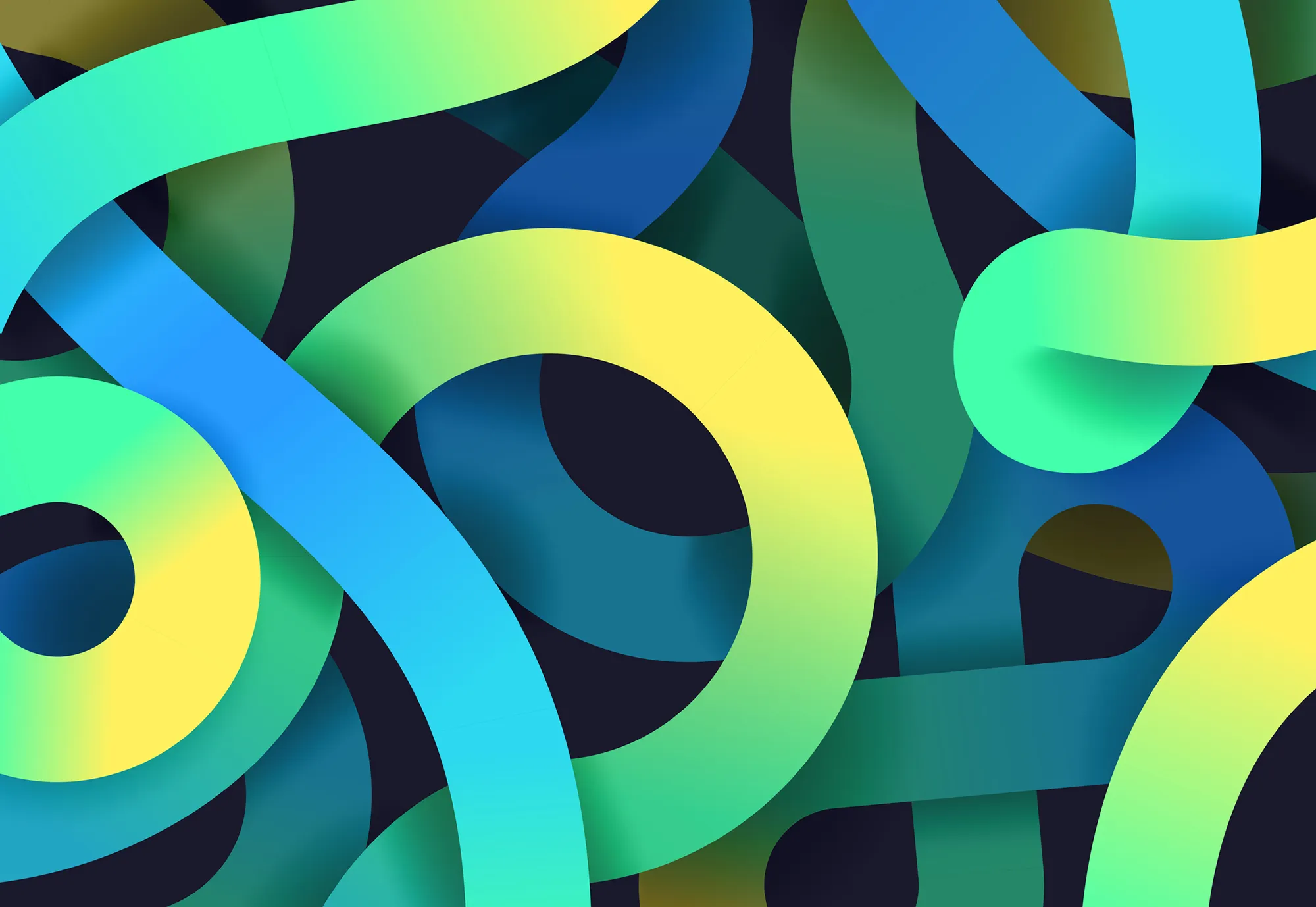 Abstract flowing shapes in blue, green and yellow tones