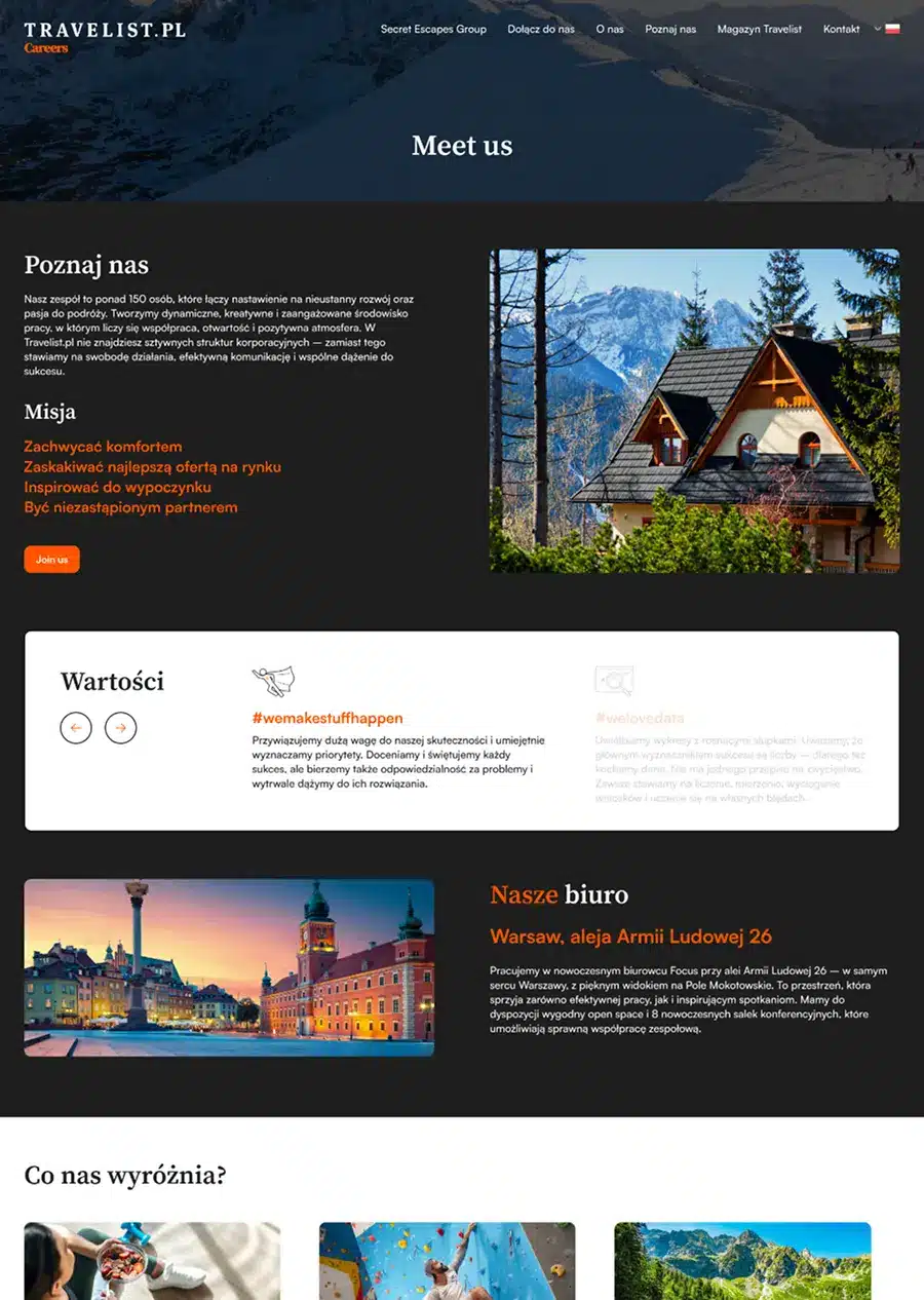 Travel company careers page design featuring mountain and lake photography