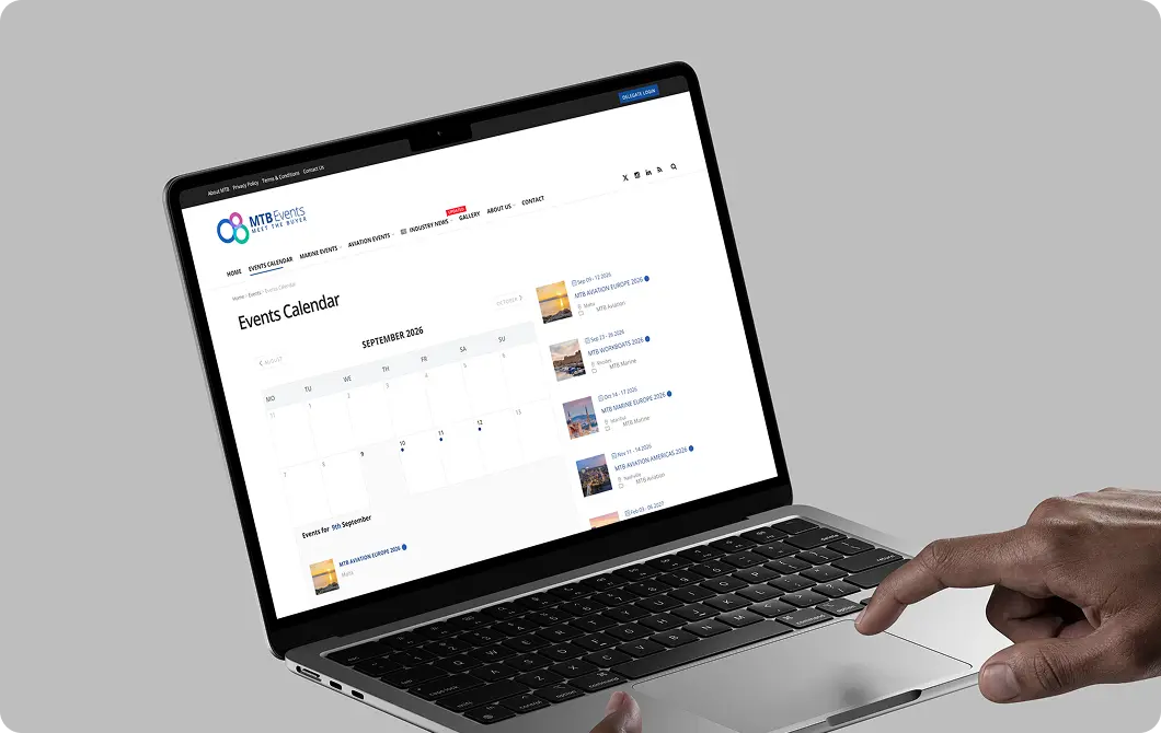 Events website with job listings displayed on a laptop screen